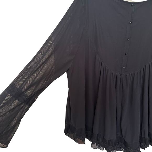 Ultra Pink Plus Size 3X Black Blouse Trumpet Sleeve Flowy - Picture 10 of 13